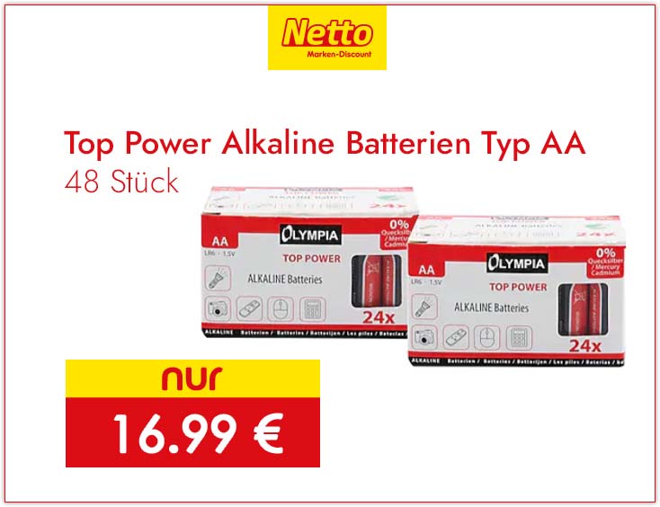 48 Stück Top Power Alkaline Batterien Typ AA