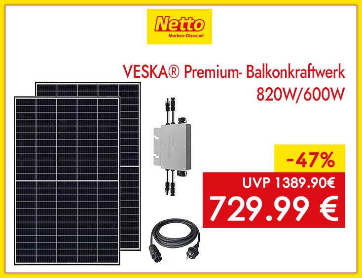 -51% | VESKA® Premium- Balkonkraftwerk 820W/600W