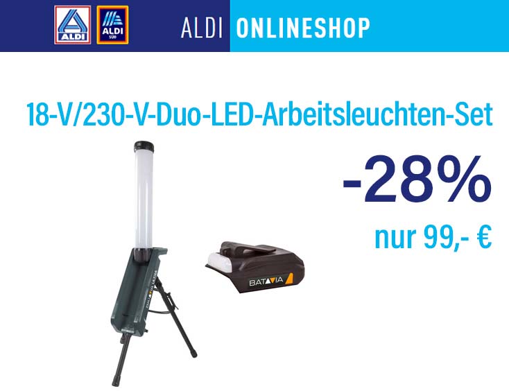 -28% | 18-V/230-V-Duo-LED-Arbeitsleuchten-Set