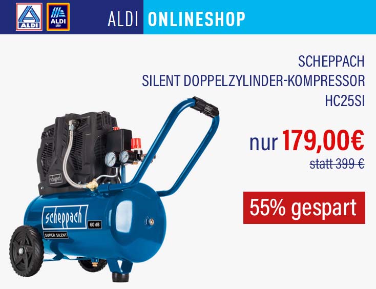 -55% | SCHEPPACH Silent Doppelzylinder-Kompressor HC25Si
