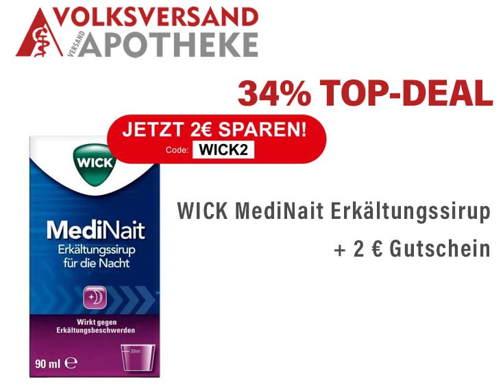 -34% WICK MediNait Erkältungssirup + 2 € Gutschein