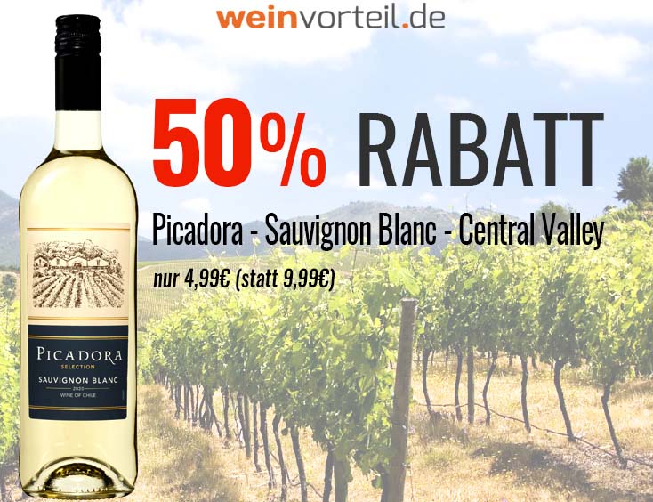 50% RABATT: Picadora - Sauvignon Blanc - Central Valley