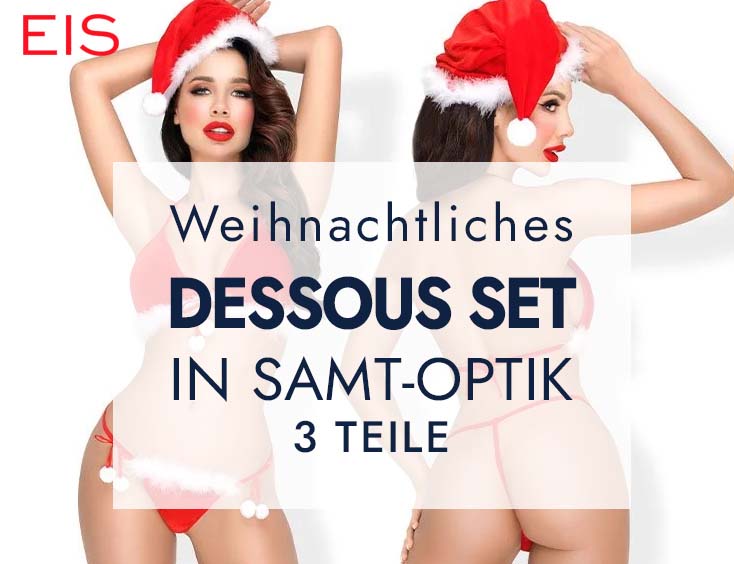 Weihnachtliches Dessous-Set in Samt-Optik, 3 Teile