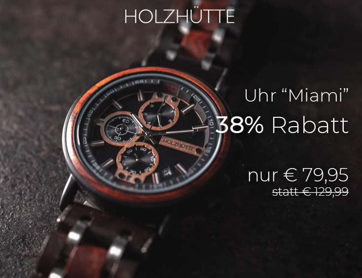 Holzhütte Holz-Uhr "Miami" | 38% Rabatt