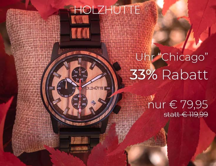Holzhütte Holz-Uhr "Chicago" | 33% Rabatt