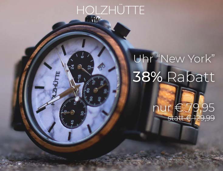 Holzhütte Holz-Uhr "New York" | 38% Rabatt