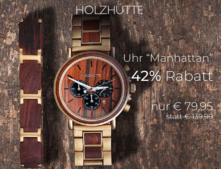 Holzhütte Holz-Uhr "Manhattan" | 42% Rabatt