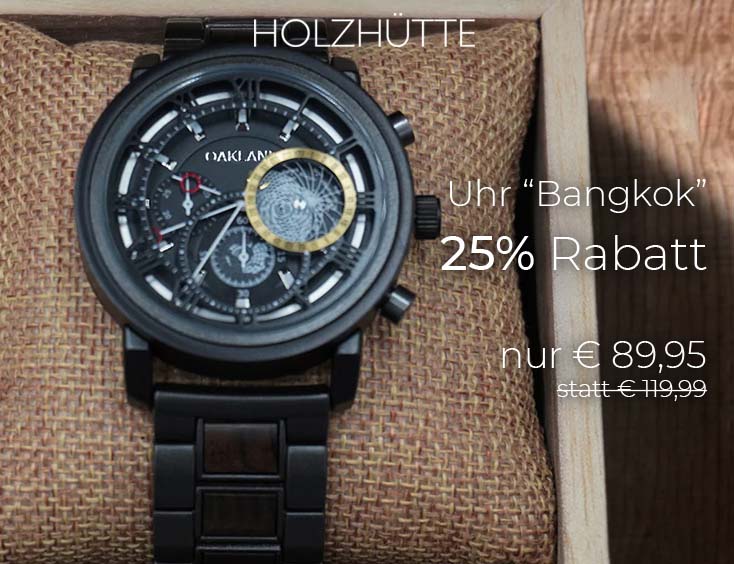 Holzhütte Holz-Uhr "Bangkok" | 25% Rabatt
