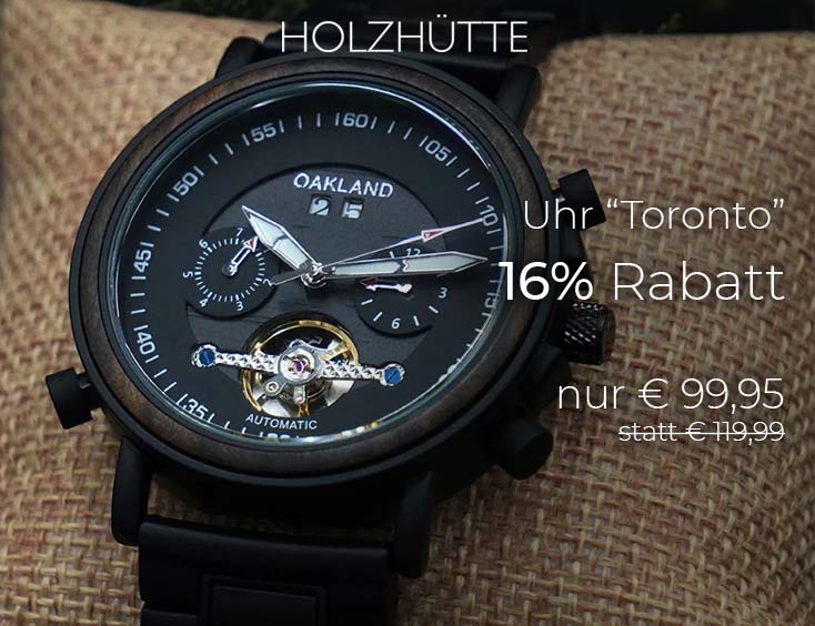 Holzhütte Holz-Uhr "Toronto" | 16% Rabatt