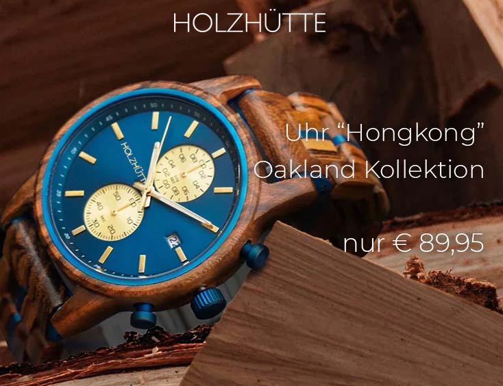 Holzhütte Holz-Uhr "Hongkong" Oakland Kollektion