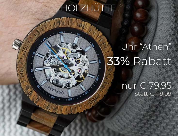 Holzhütte Holz-Uhr "Athen" | 33% Rabatt