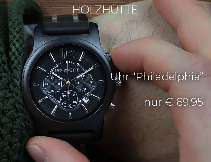 Holzhütte Holz-Uhr "Philadelphiai" | Holzuhr