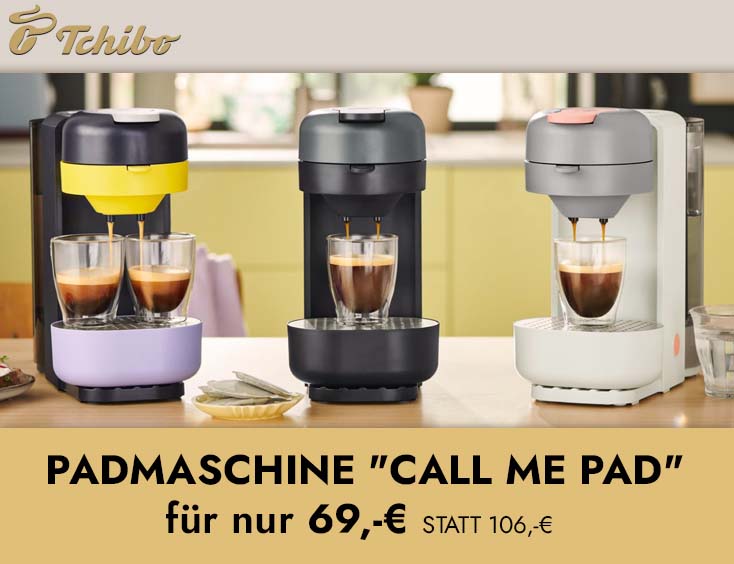 Padmaschine "CALL ME PAD" für 69€ + 32 Kaffeepads gratis
