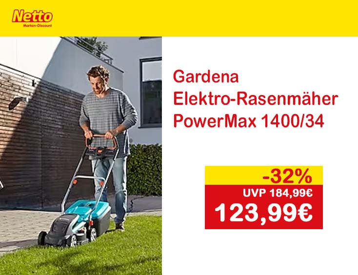 -32% | Gardena Elektro-Rasenmäher PowerMax 1400/34