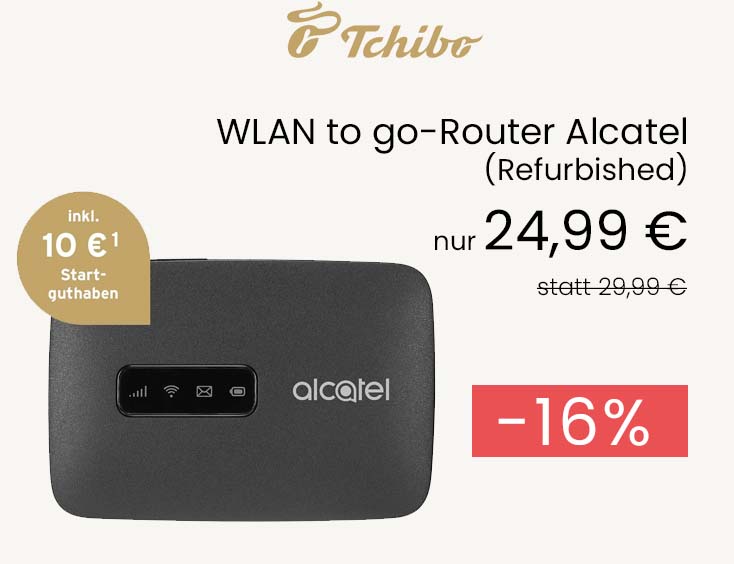 WLAN to go-Router von Alcatel inkl. SIM (Refurbished) für 24,99€