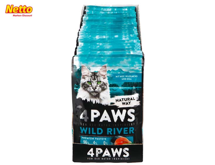 4 PAWS Katzennahrung Wildlachs Dill 85 g, 24er Pack