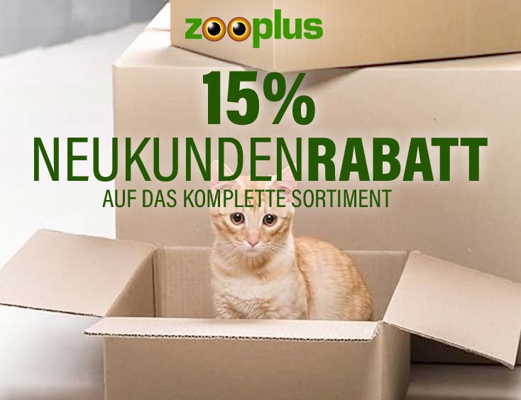15% Neukunden-Rabatt auf das komplette zooplus.de Sortiment
