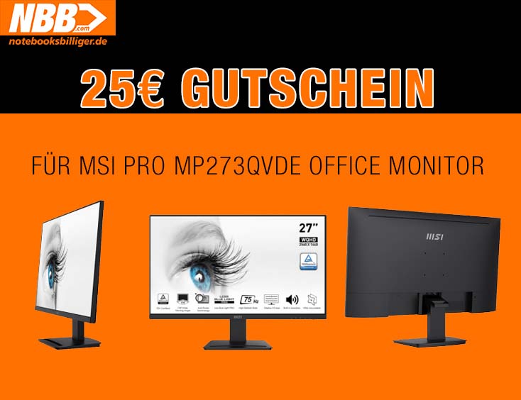 25€ Gutschein für MSI PRO MP273QVDE Office Monitor