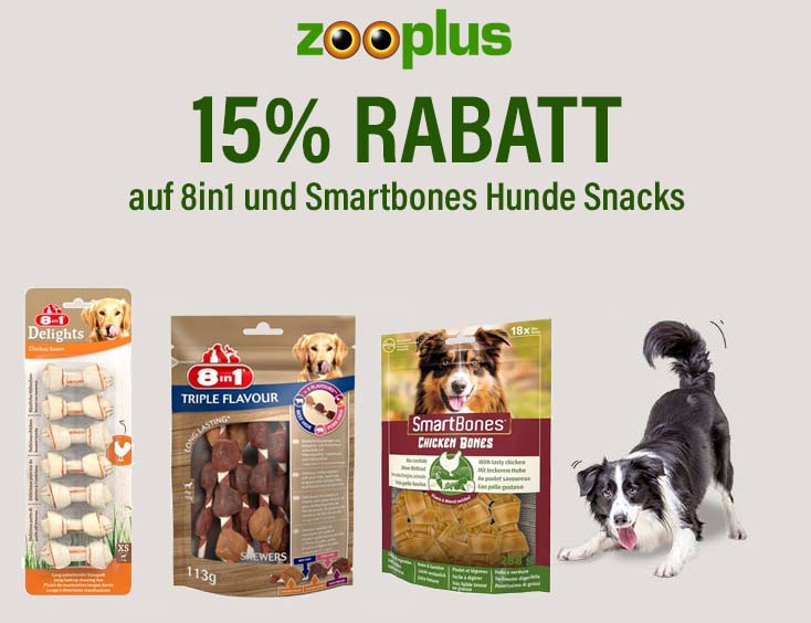 15% Rabatt auf 8in1 und Smartbones Hunde Snacks