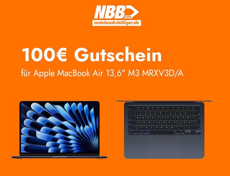 100€ Gutschein für Apple MacBook Air 13,6" M3 MRXV3D/A