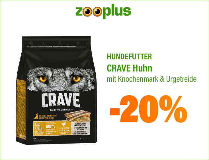 20% Rabatt auf Crave Huhn mit Knochenmark & Urgetreide Hundefutter