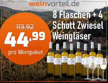 -39% Sparset: 8 Wein-Flaschen + 4 Gläser