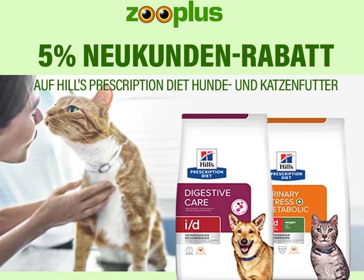 5% Neukunden-Rabatt auf Hill's Prescription Diet Hunde- und Katzenfutter