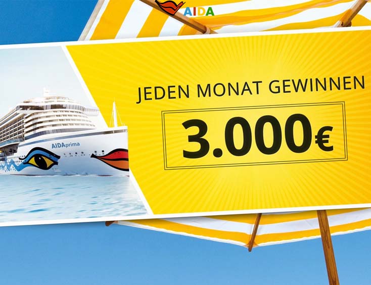 AIDA Gewinnspiel: Jeden Monat 3000 €